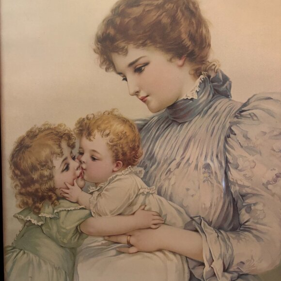 Antique "Baby First Kiss" Framed Print - Picture 1 of 5